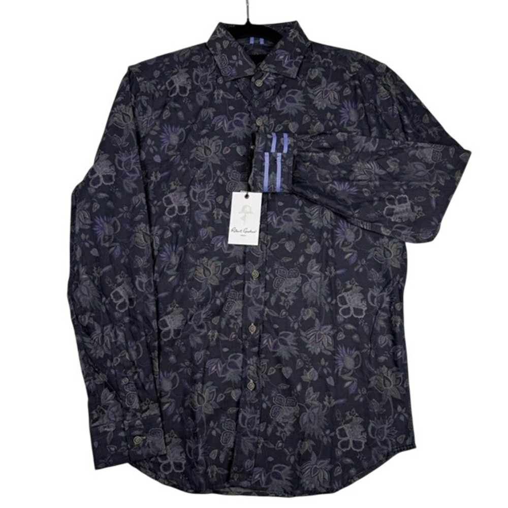 NWT Robert Graham Kamil Button Down Shirt Floral Jacquard Indigo Small Tailored
